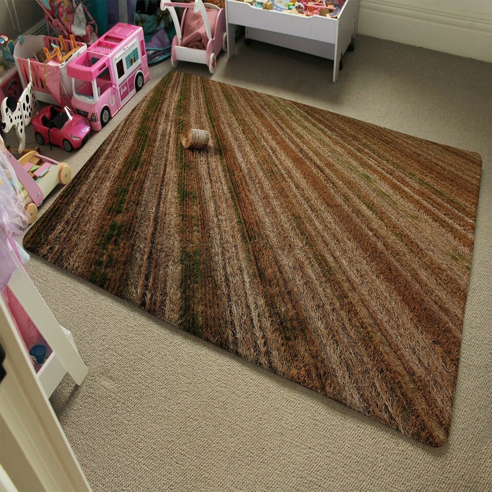 image 1 of Aerial view of hay bale fields (Rug) Cream | L