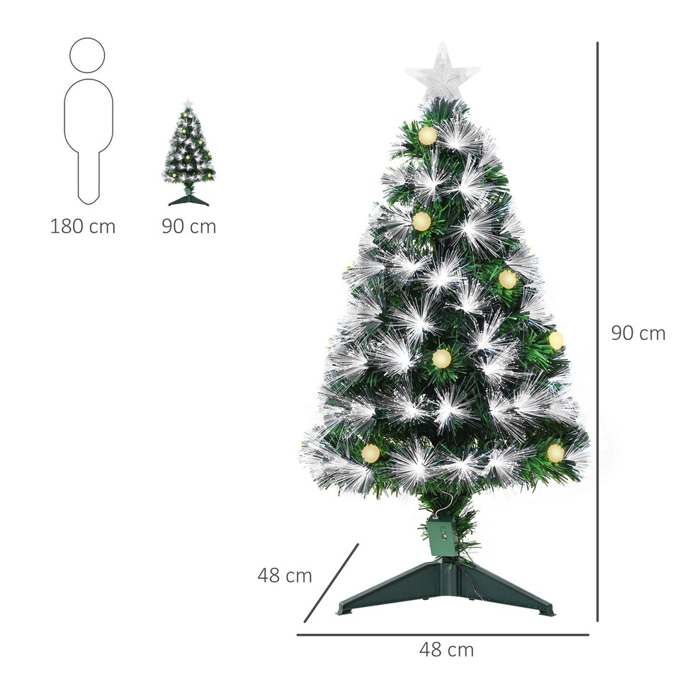 image 1 of HOMCOM 3ft White Light Artificial Christmas Tree w 90 LEDs Star Topper TriBase Full Bodied Seasonal Decoration PreLit Home
