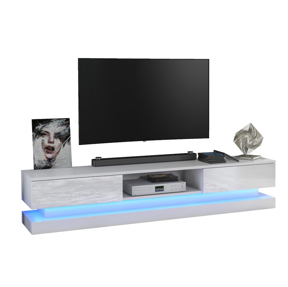 image 1 of TV Unit TV Stand Media Cabinet Sideboard Grey High Gloss Doors LED 180cm