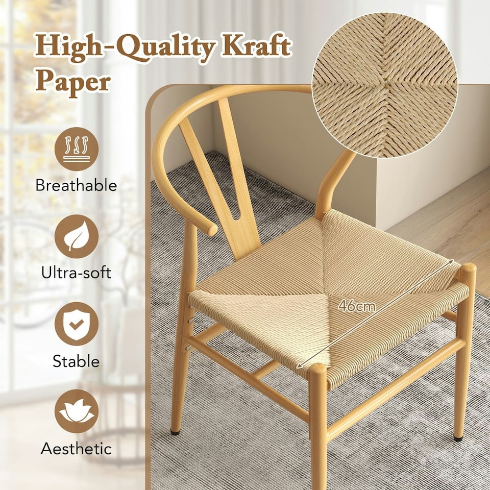 image 1 of COSTWAY Dining Chair Set of 2 Modern Weave Armchairs Yellow