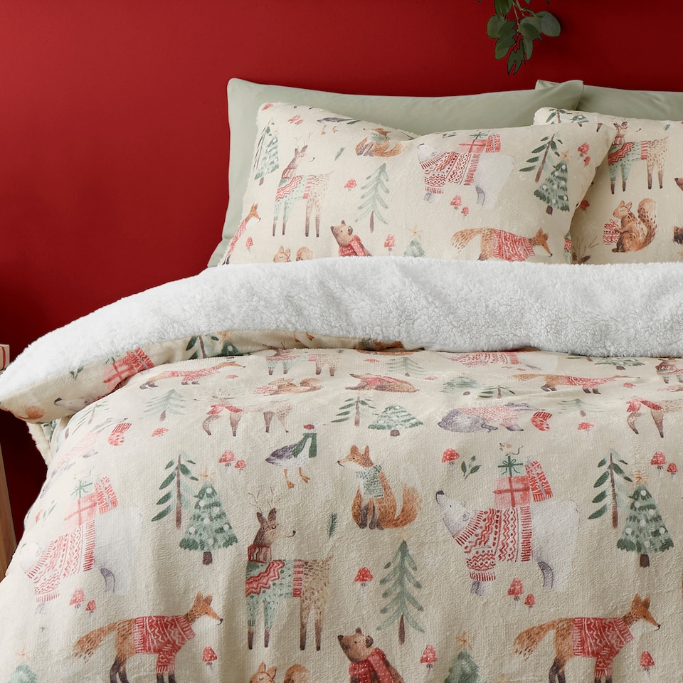 image 1 of Fusion Christmas Woodland Animals Duvet Cover Set Natural
