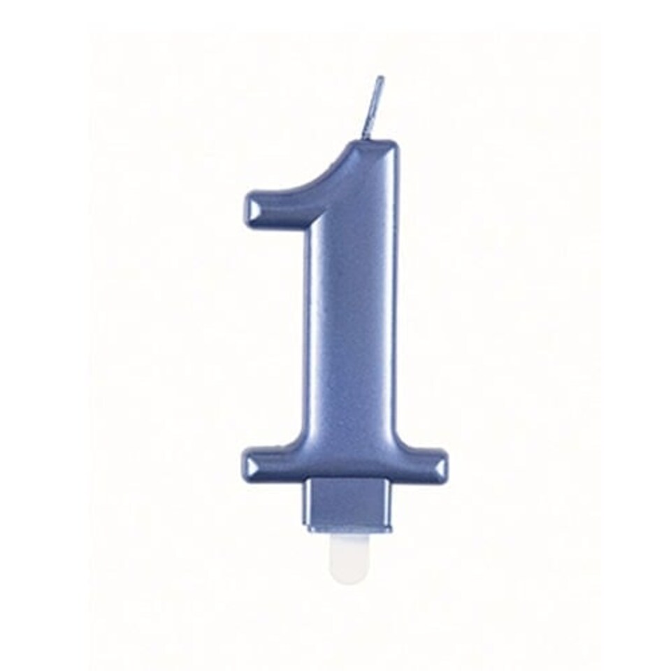 Metallic Steel Blue Number 1 Birthday Candle 9cm