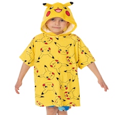 Pokemon Kids Towel Poncho | Yellow Bath Towel with 3D Ears For Boys & Girls | Pikachu All Over Print Swimwear Beach Graphic Changing Robe | Cosy Hooded Swim Accessory Merchandise Gift for Children
