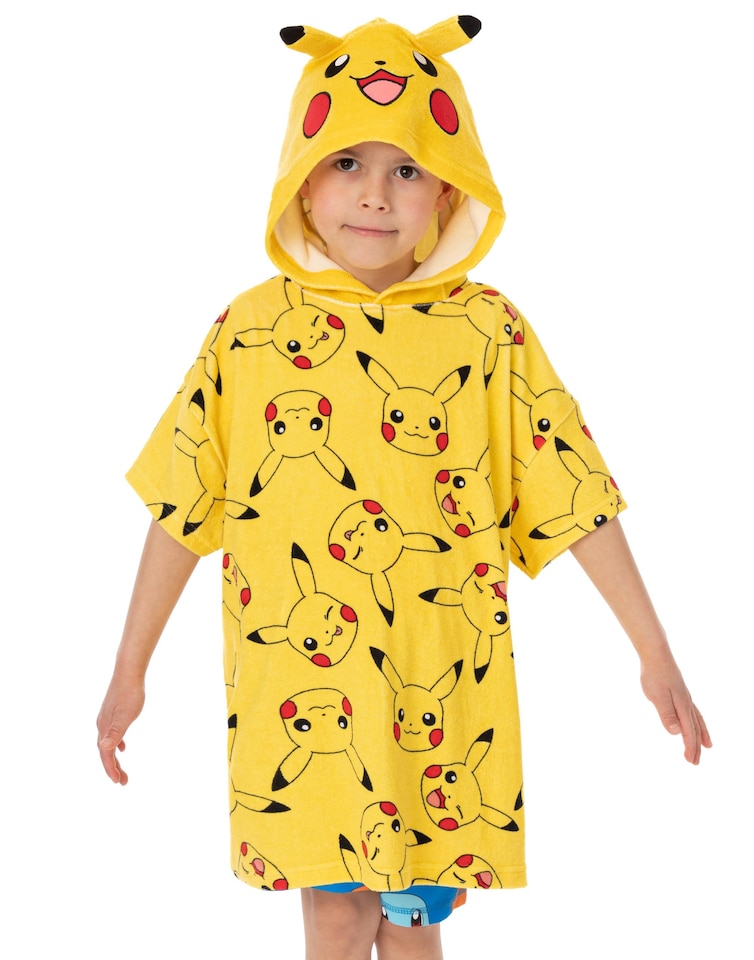 image 1 of Pokemon Kids Towel Poncho | Yellow Bath Towel with 3D Ears For Boys & Girls | Pikachu All Over Print Swimwear Beach Graphic Changing Robe | Cosy Hooded Swim Accessory Merchandise Gift for Children