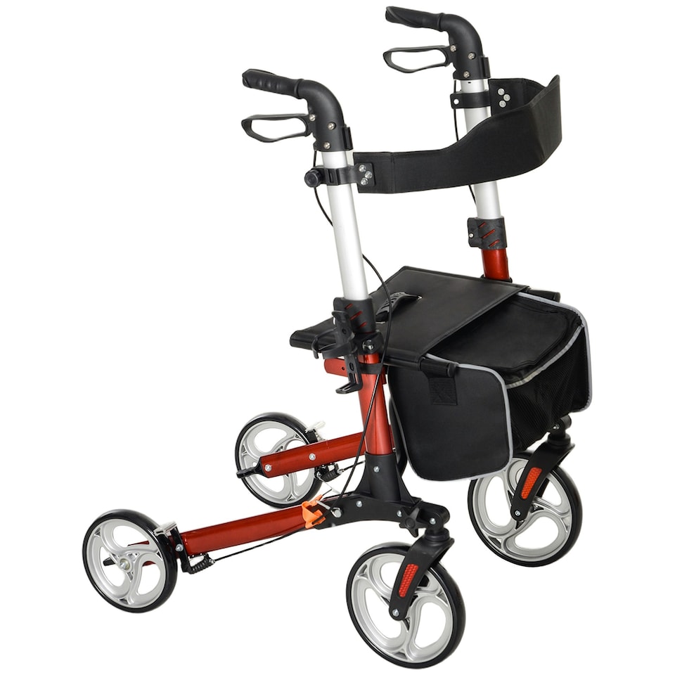 image 1 of HOMCOM Fully Folding Rollator Walker with Seat, Backrest, Bag, Red