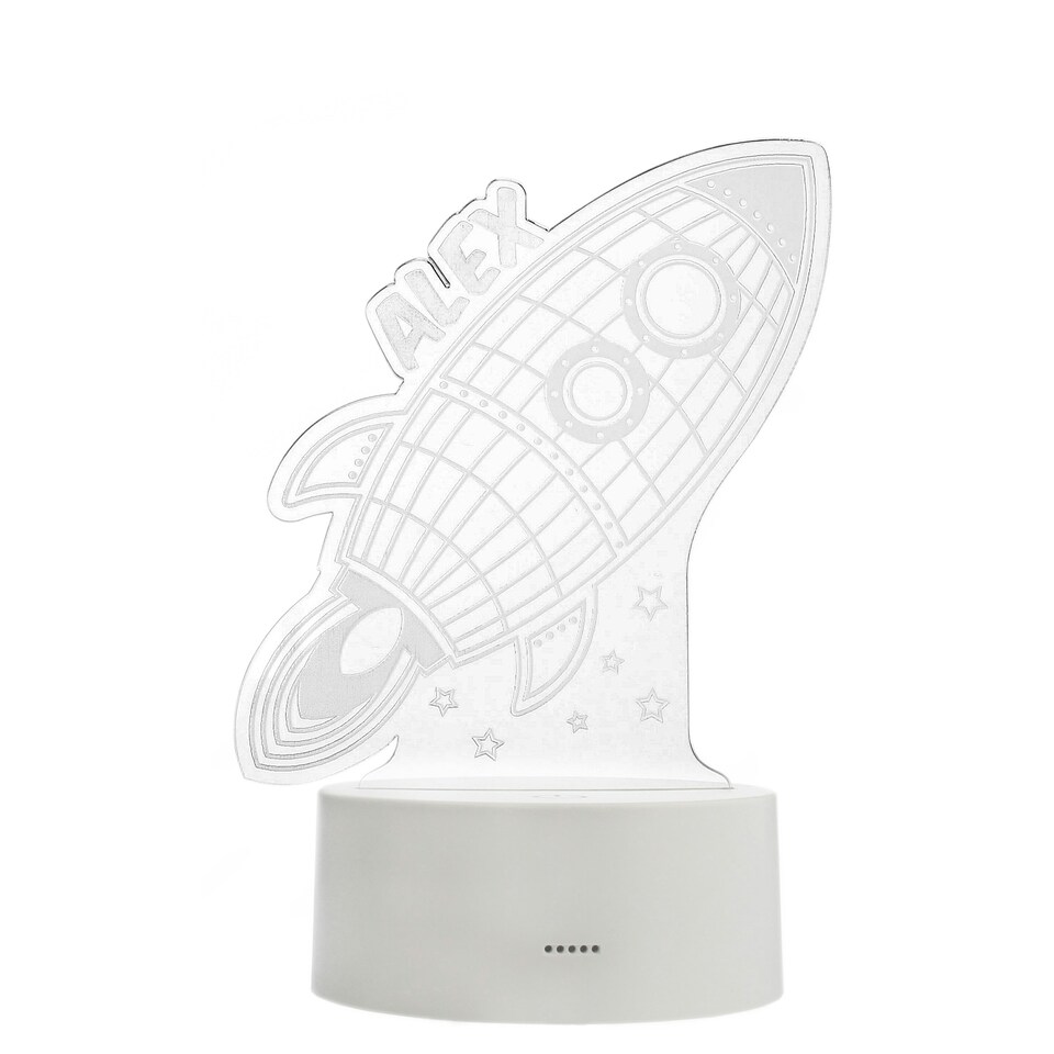 image 1 of Personalised Space Rocket LED Colour Changing Wireframe Night Light