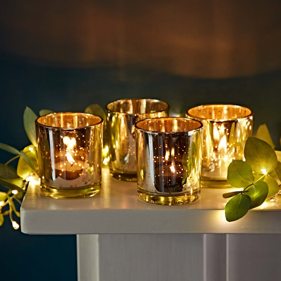 image 1 of Set of 4 Silver Antique Effect Tea Light Holders