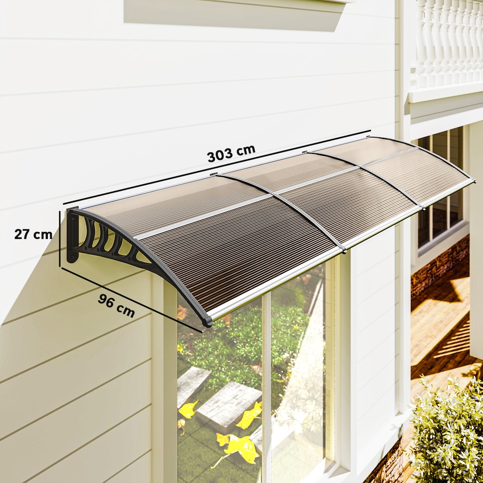 image 1 of Outsunny Door Canopy Outdoor Awning Rain Shelter for Window Porch, Brown | Brown