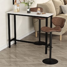 HOMCOM Rectangular Bar Table, Wood Effect Pub Coffee Table with Adjustable Footpads, Metal Frame, for Small Space, Breakfast Dining, Kitchen, Living Room, Industrial, White & Black