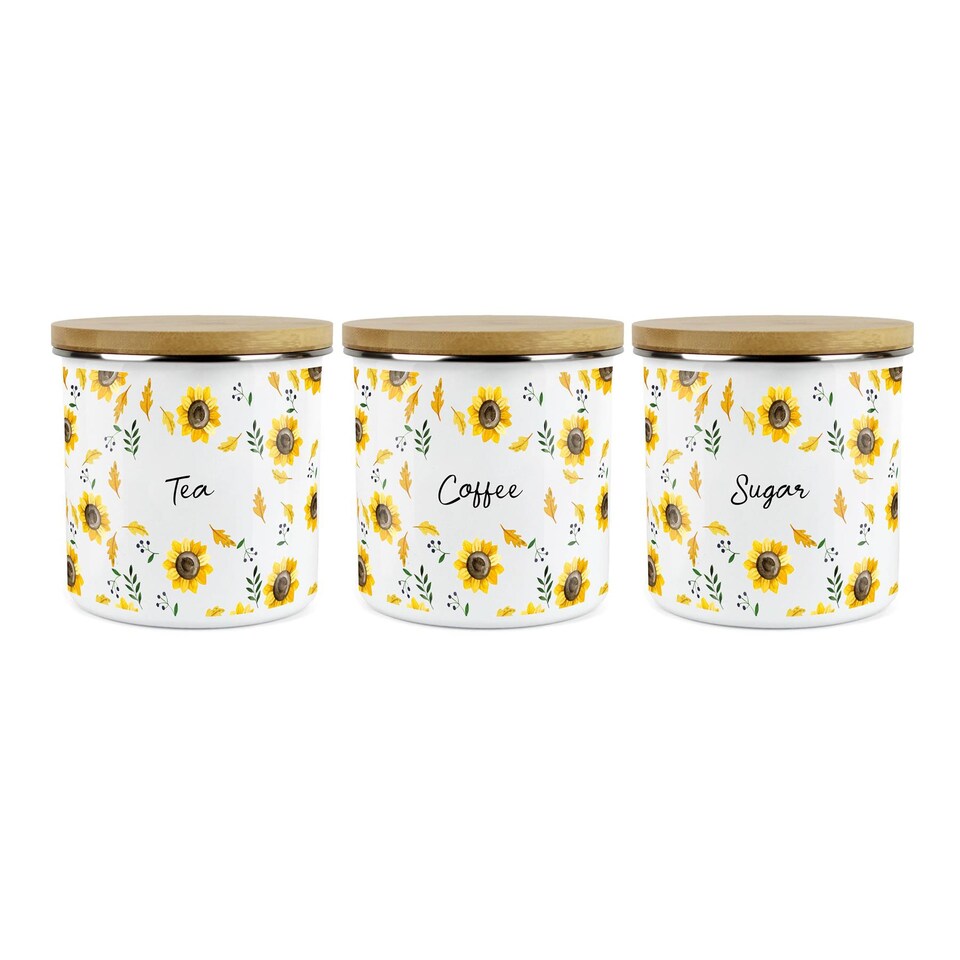 image 1 of Sunflowers Tea, Coffee & Sugar Large Kitchen Canisters - Set of 3