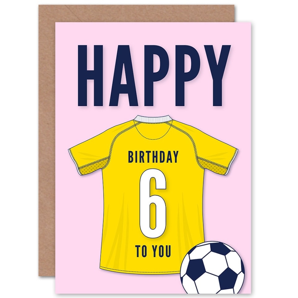 image 1 of Football Strip Kit Yellow Jersey Top Age 6 Year Old Child Kids 6th Birthday Card