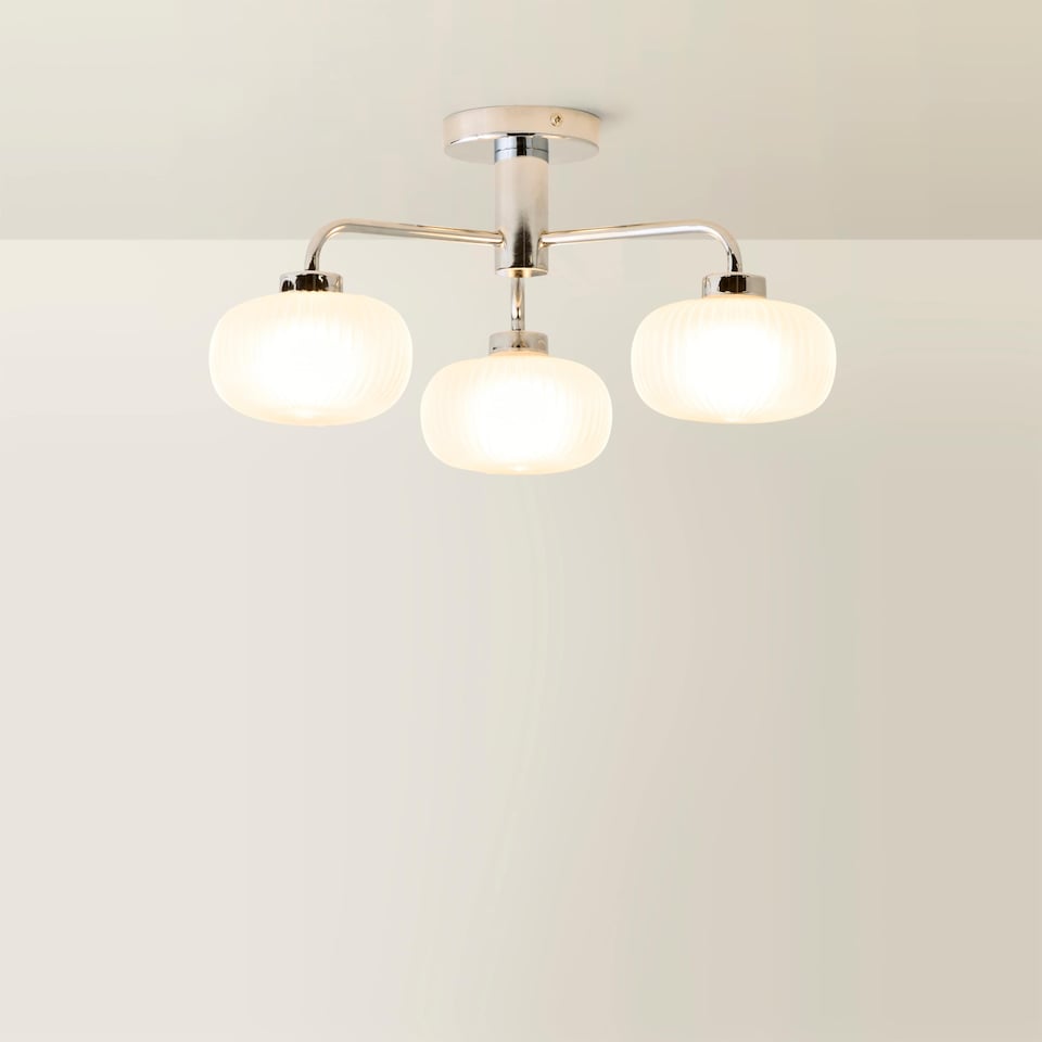 image 1 of ValueLights Amaia Chrome IP44 3 Way Frosted Ribbed Glass Ceiling Light | Chrome