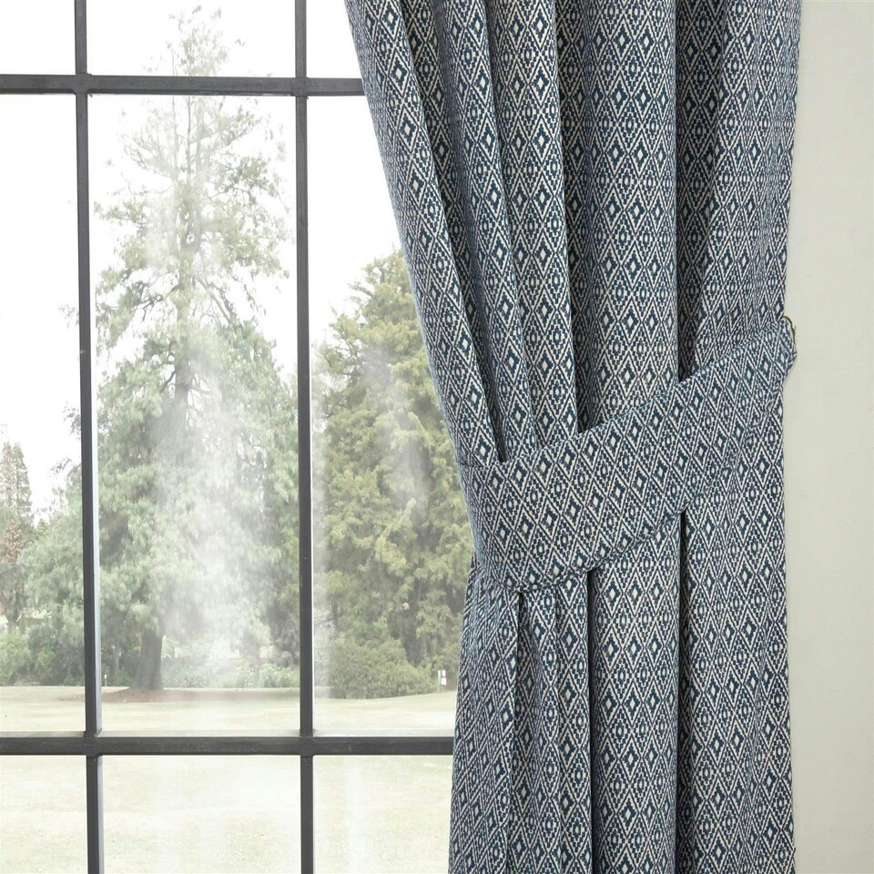 image 1 of Aztec Pencil Pleat Curtain Pair - Blue - 229cm x 137cm