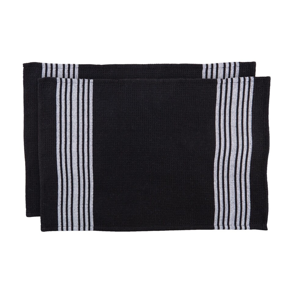 image 1 of Nicola Spring Cotton Tea Towels - 60cm x 40cm - Black - Pack of 2