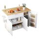 image 10 of VILUXE Mobile Kitchen Island with Foldable Worktop, Drawer, Adjustable Cabinets, 3 Door Spice Racks, Towel Rail and 5 Wheels, White and Natural Wood