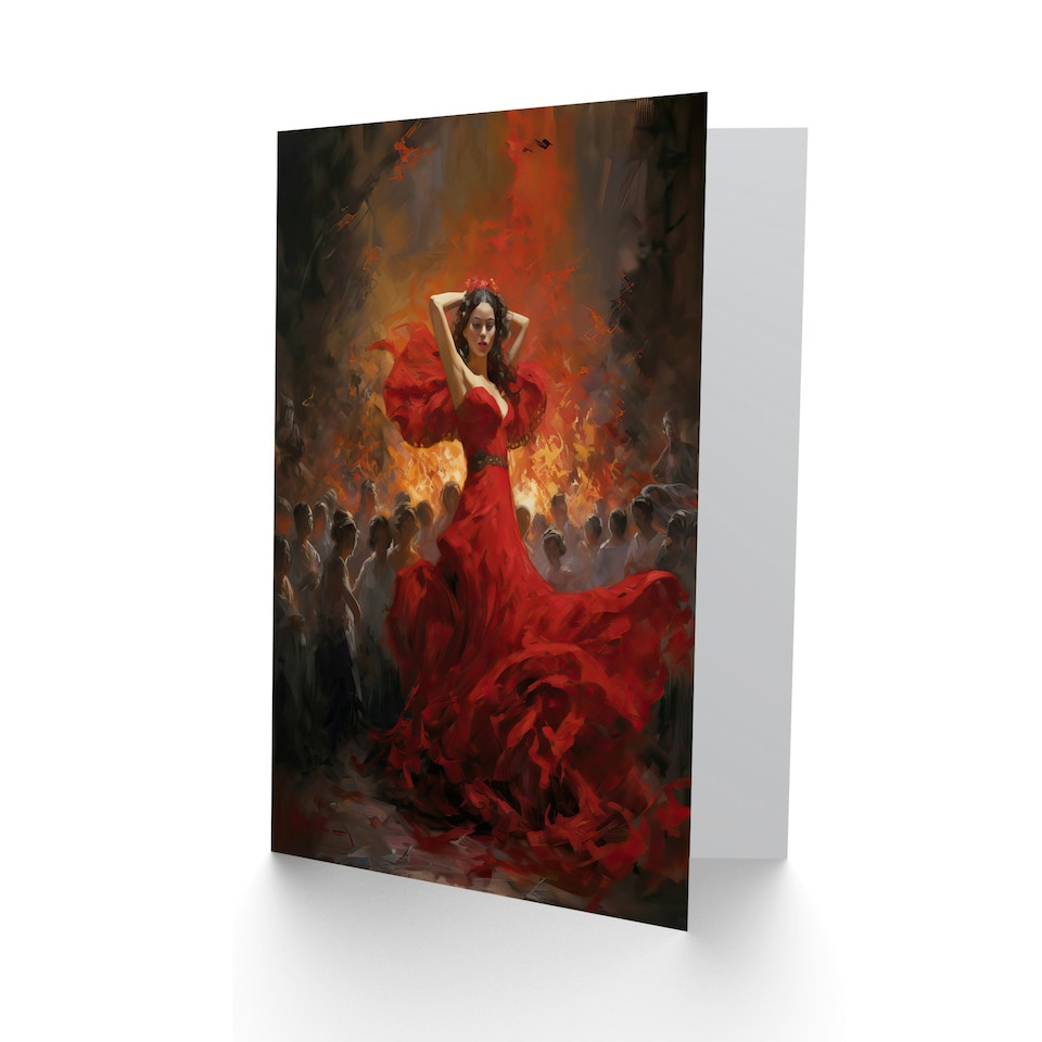 image 1 of Carmen Dancing Fiery Gypsy Seductive Dance Painting Greeting Card