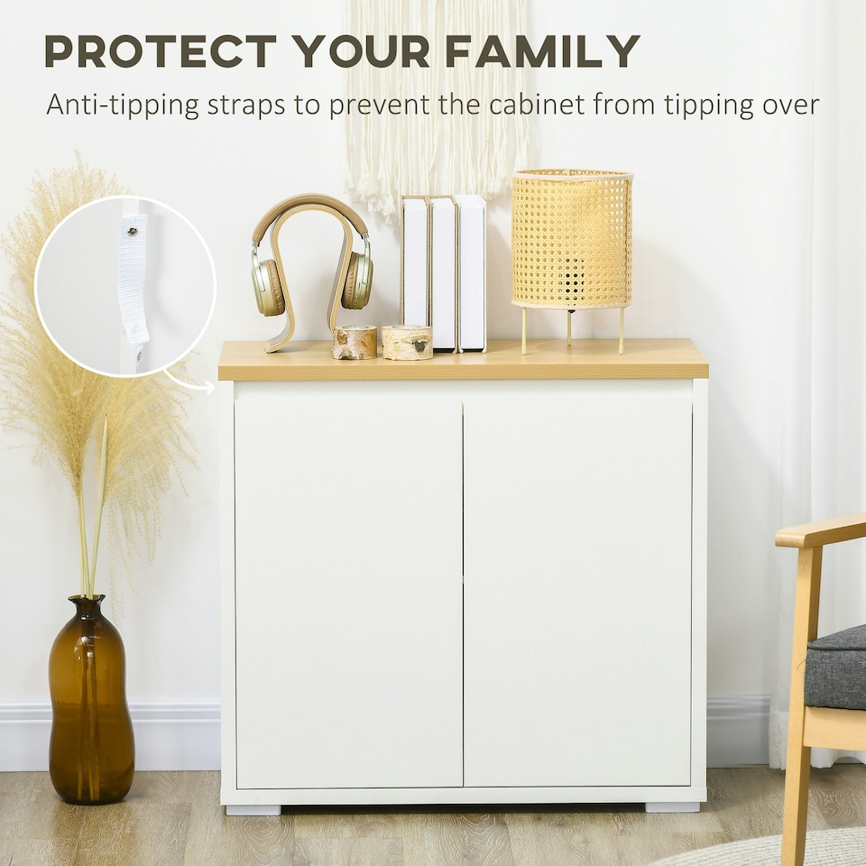 image 1 of HOMCOM Sideboard Living Room Cabinet with Double Door Cabinet Adjustable Shelf White | Natural
