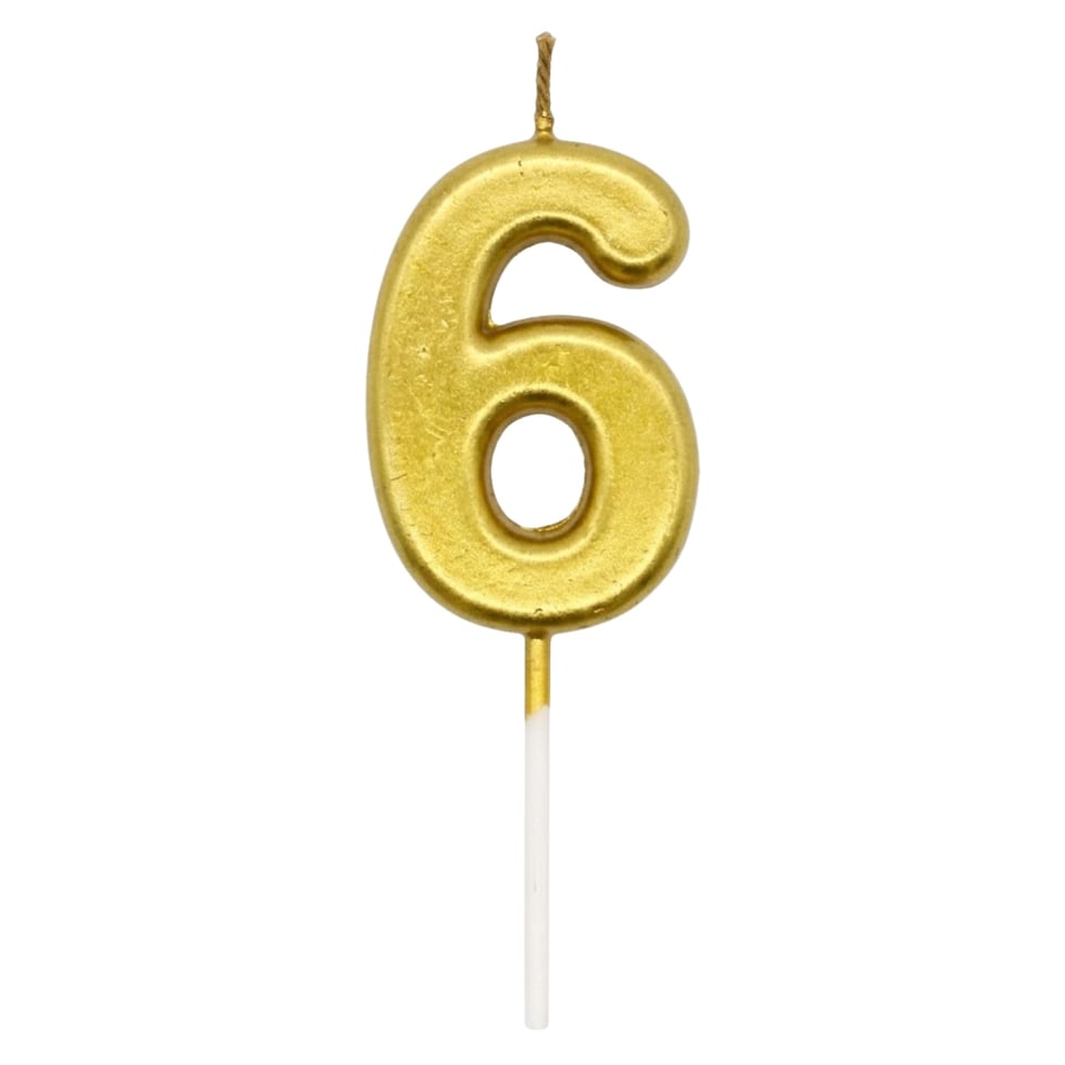 image 1 of Gold 6 Number Candle Birthday Anniversary Party Cake Decorations Topper | Gold