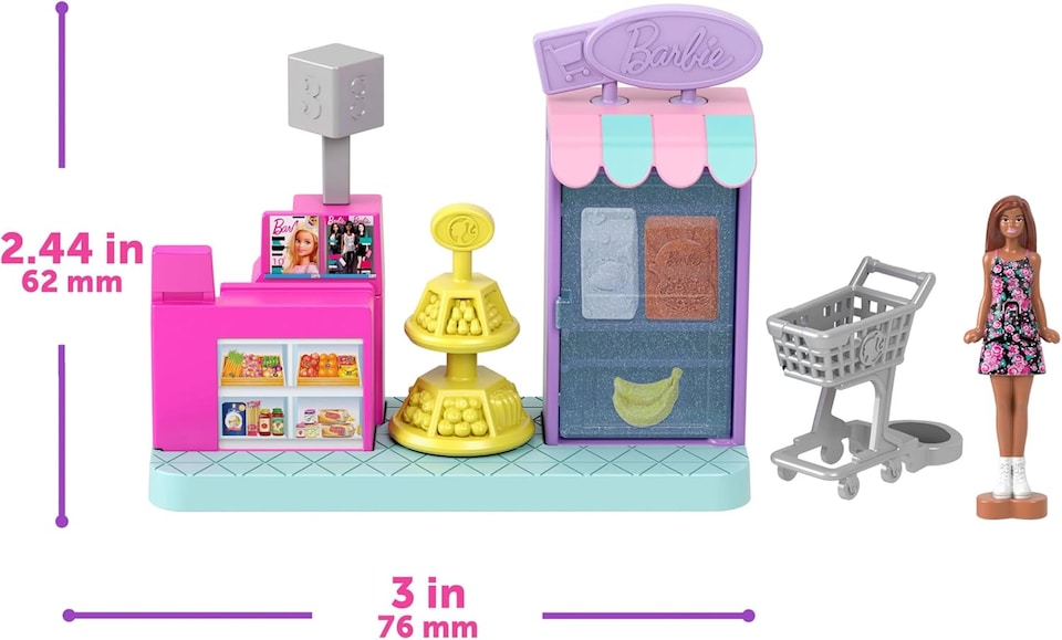 image 1 of Barbie Mini Barbie Land DreamHouse & 3 Playsets with 4 1.5-Inch Dolls, Doll House Furniture & Accessories, Includes Pet Boutique, Hair Salon, & SuperMarket, JGL31