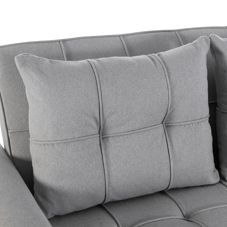 image 1 of Hudson 2-Seater Sofa Bed Linen Fabric with Cup Holders (Light Grey)