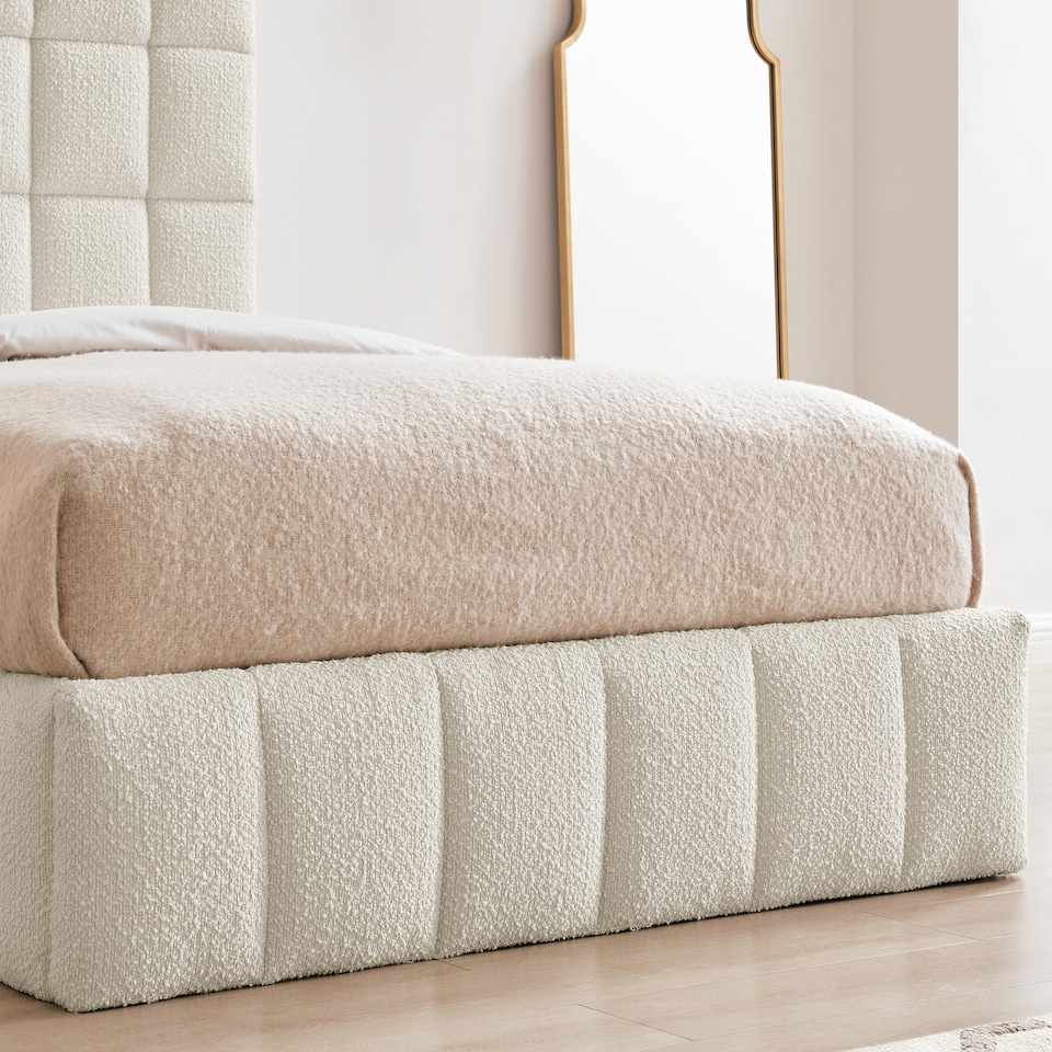 image 1 of 5ft King Size Ivory White,Ottoman Lift Up Storage Tall Headend Boucle Soft Fabric Upholstered Bed Frame