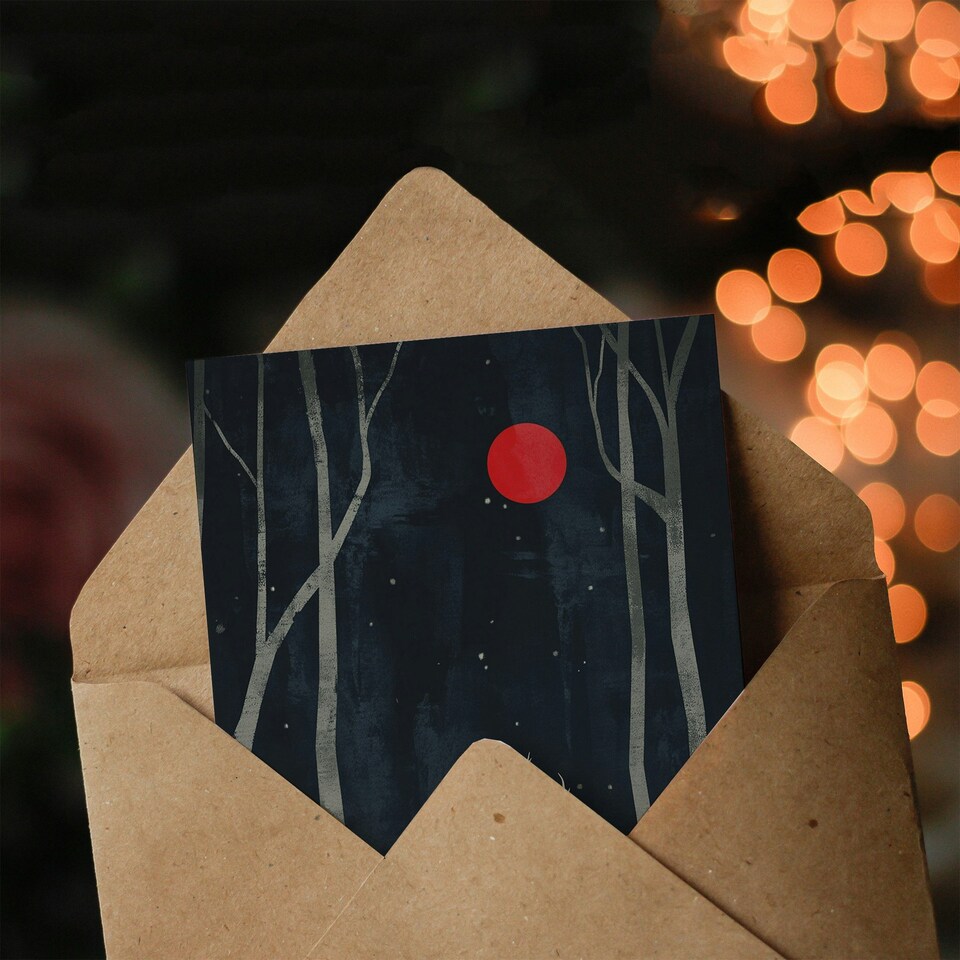 image 1 of Rudolph Red Nosed Reindeer Winter Forest Xmas Art Blank Christmas Card