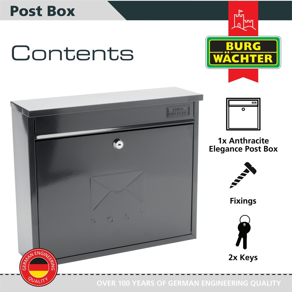 image 1 of Burg-Wachter Elegance Wall Mounted Galvanised Stell Lockable Weatherproof Ppost Box - 36x31x11cm N/A | Anthracite