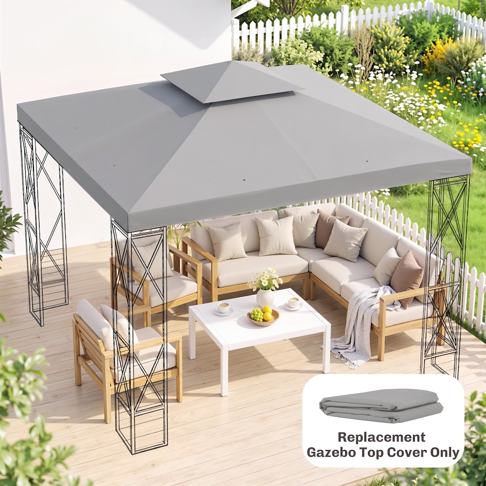 image 1 of Outsunny 3(m) 2 Tier Garden Gazebo Top Cover Replacement Canopy Roof Light Grey | Grey