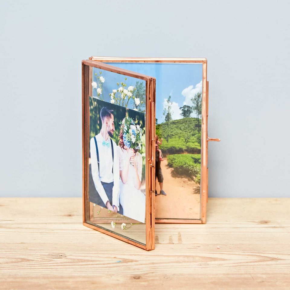 image 1 of Recycled Glass Folded Double Photo Frame