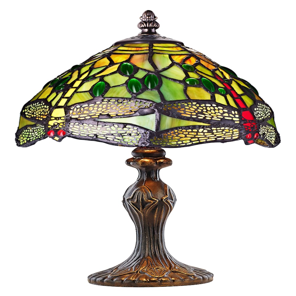 image 1 of Hand Crafted Green Stained Glass Dragonfly Tiffany Lamp | Green