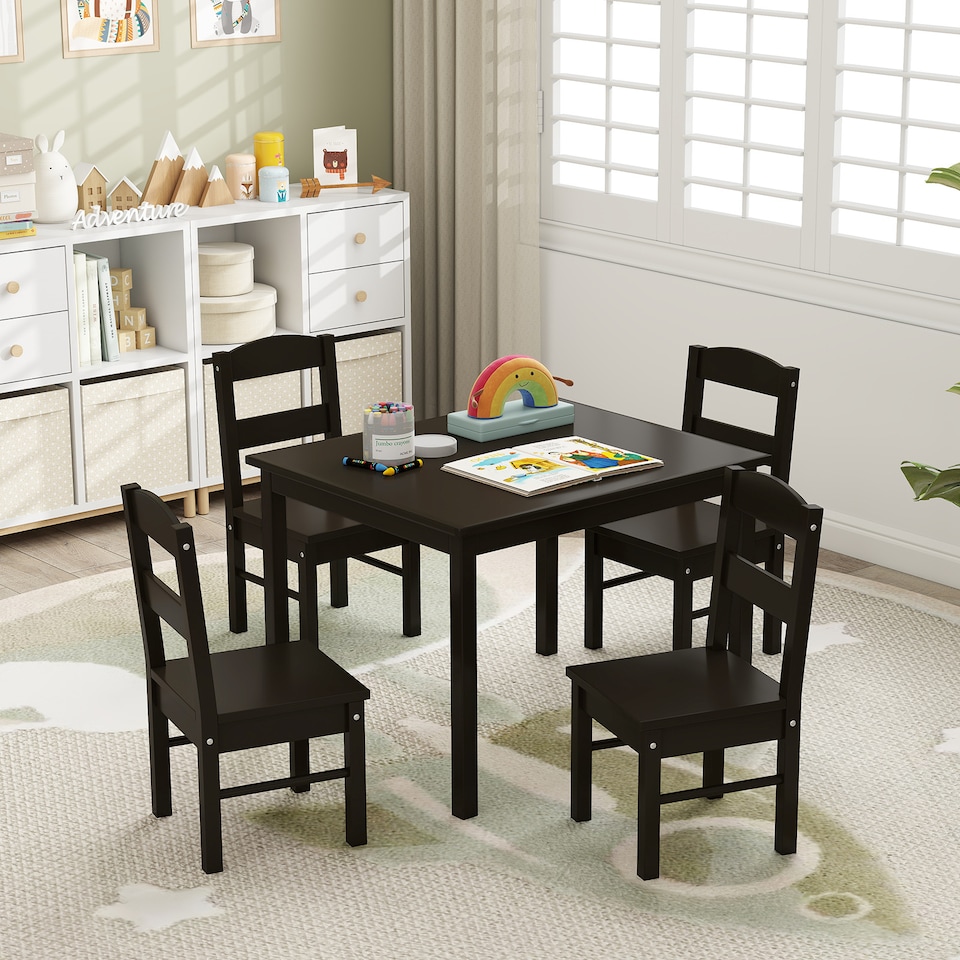 image 1 of COSTWAY Kids Table and 4 Chairs Set for Toddlers Brown