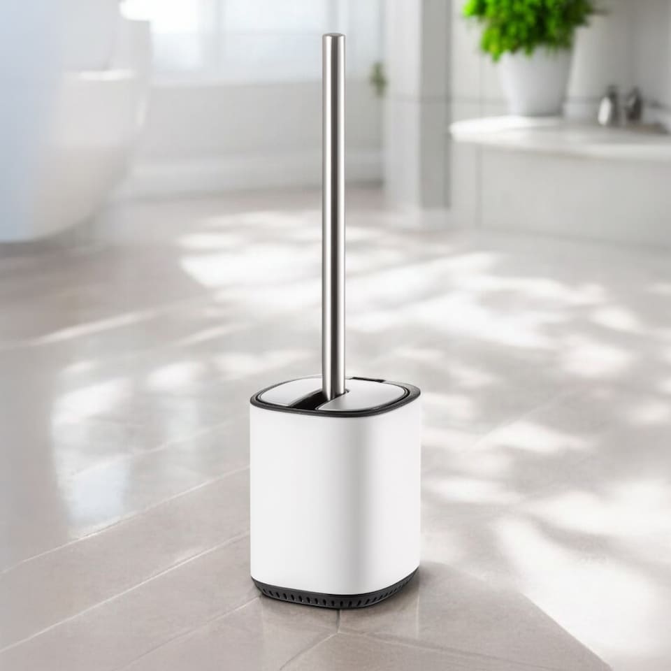 image 1 of Showerdrape White Bathroom Accessories Set Floor Caddy with Toilet Brush and Holder | White