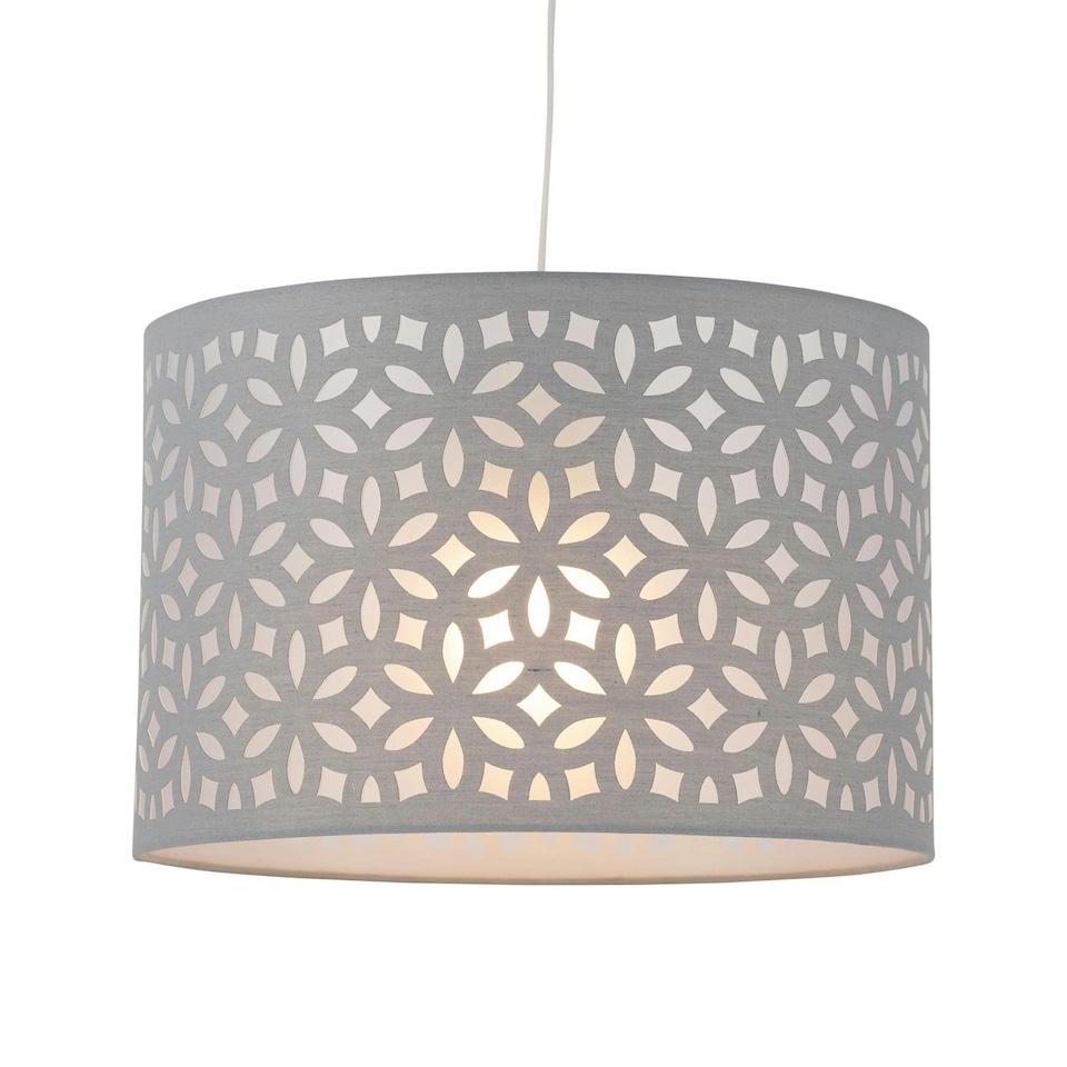 image 1 of First Choice Lighting Set of 2 Grey Laser Cut 30cm Pendant Lightshades Grey