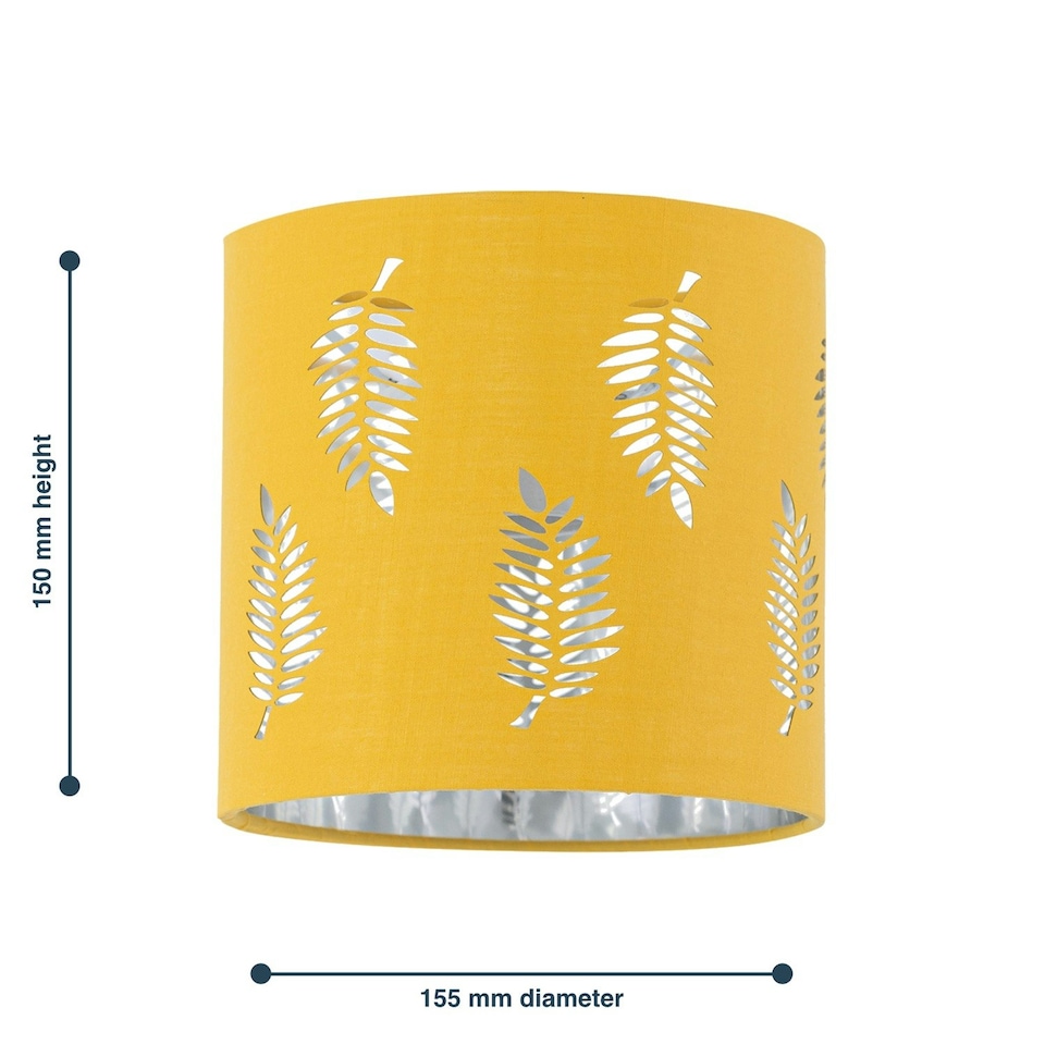 image 1 of First Choice Lighting Fern Ochre Cut Out 15.5cm Table Lamp Shade Yellow | Silver