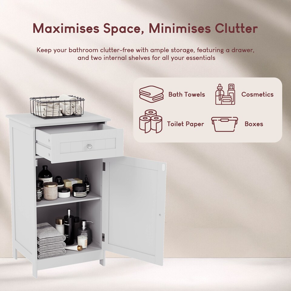 image 1 of Bath Vida Priano 1 Door 1 Drawer Freestanding Bathroom Storage Cabinet, White