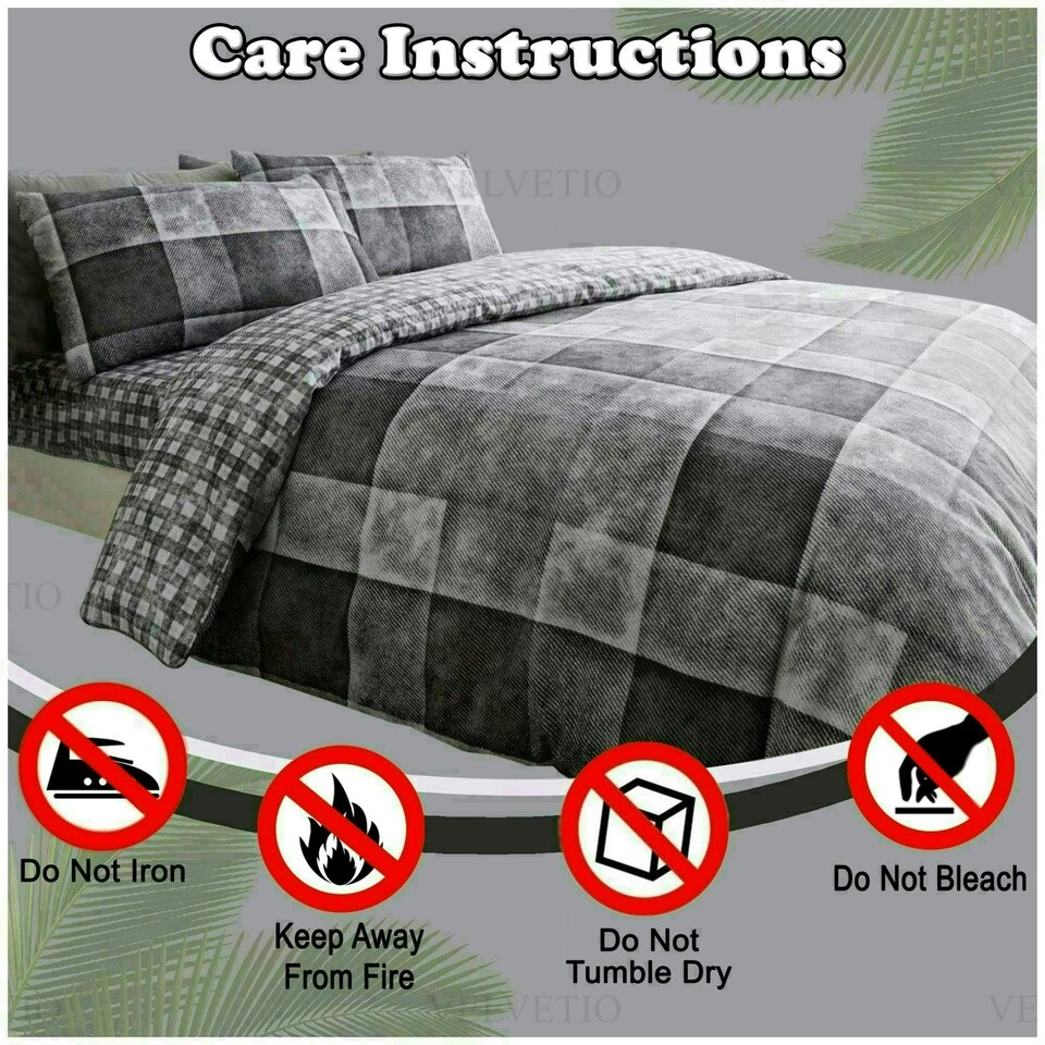 image 1 of VELVETIO Denim Check Printed Duvet Cover Set Reversible Polycotton Beddings Grey | King