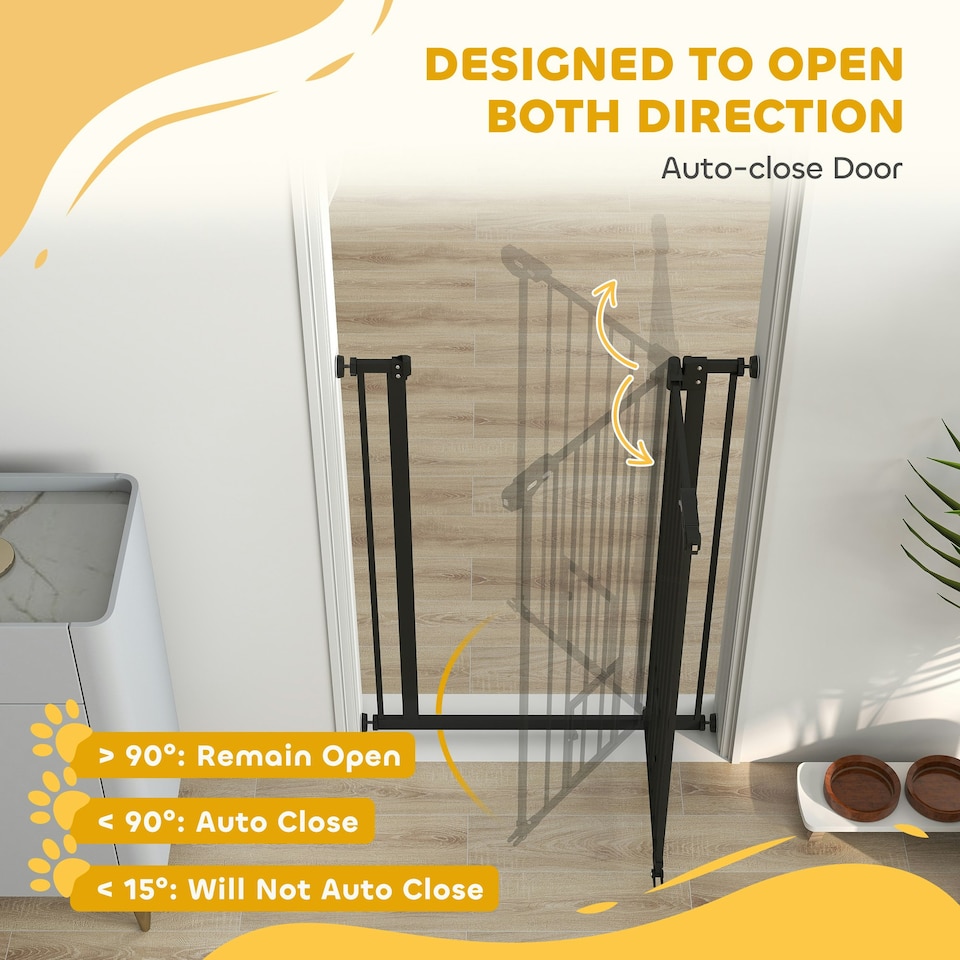 image 1 of PawHut Extra Tall Dog Gate with Cat Door Auto Close for Stairs 74-80 cm Wide