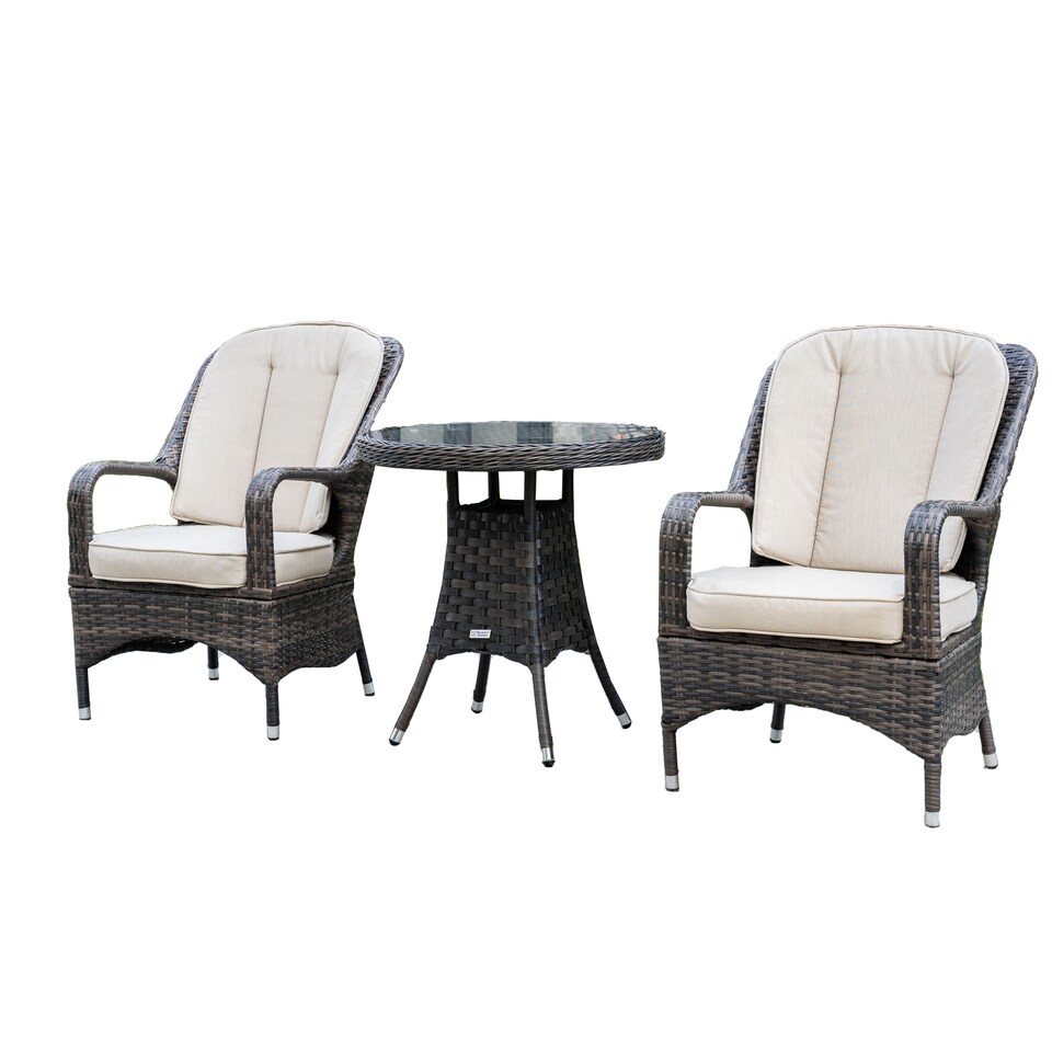 image 1 of Direct Wicker Garden Aluminum Rattan Bistro Set, Round Table and 2 Armchairs