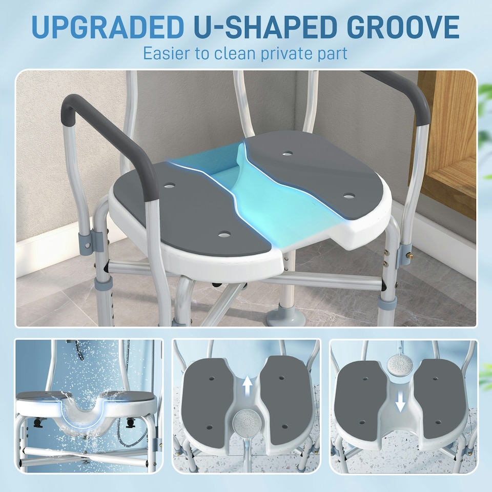 image 1 of HOMCOM Padded Bath Chair with Slotted Seat and Adjustable Height, Grey