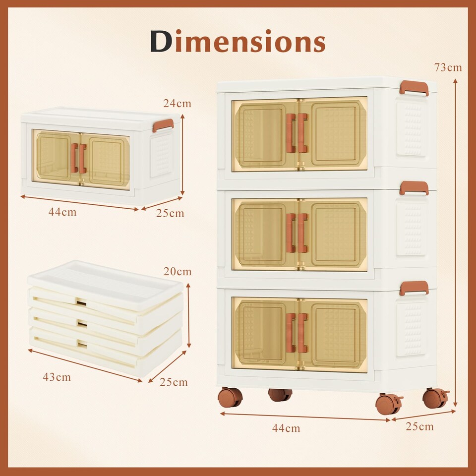 image 1 of COSTWAY 3-Pack Stackable Plastic Storage Boxes 57L Collapsible Storage Bins