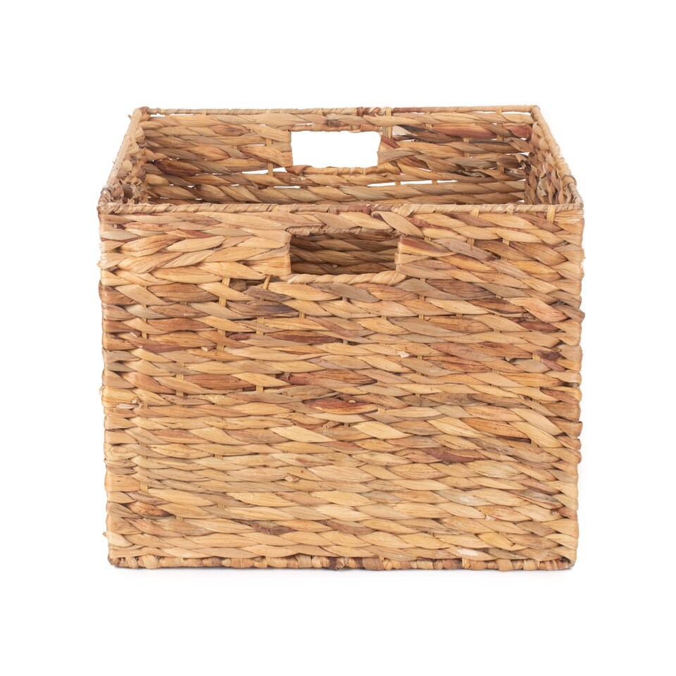 image 1 of Large Water Hyacinth Square Storage Basket | Brown | Brown | L