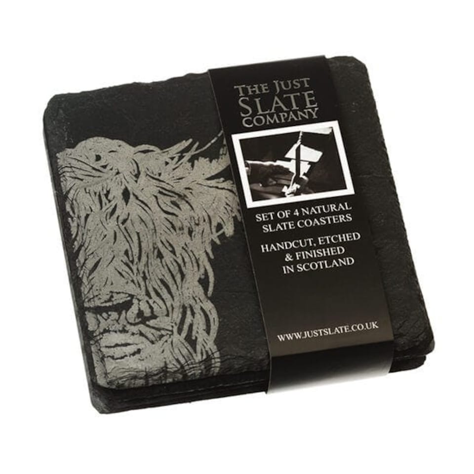 image 1 of The Just Slate Company Set of 4 Highland Cow Slate Coasters
