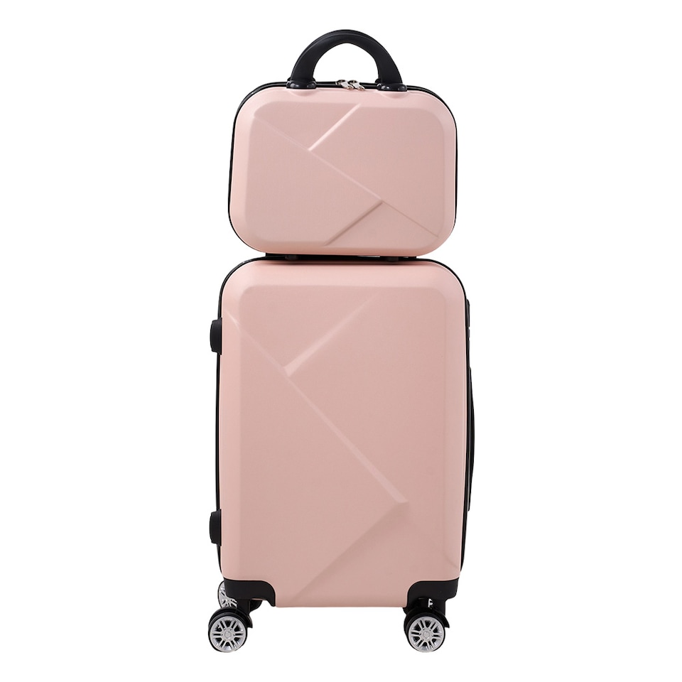 image 1 of Living and Home 2-Piece Geometric ABS Suitcase Set - Pink 20" & 14"