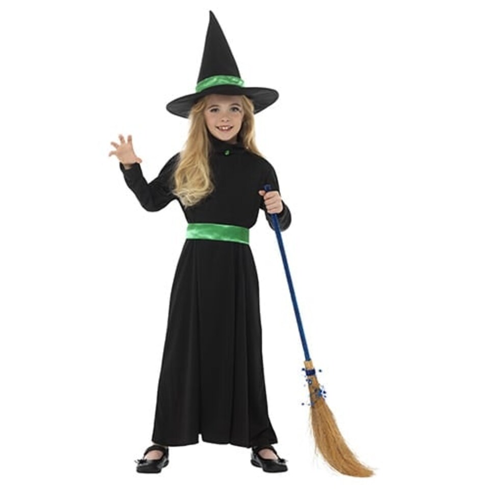 image 1 of Wicked Witch Black and Green Girls Fancy Dress Costume Kids Medium - Age 7-9