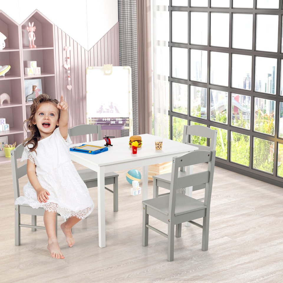 image 1 of COSTWAY Kids Table and 4 Chairs Set for Toddlers Grey