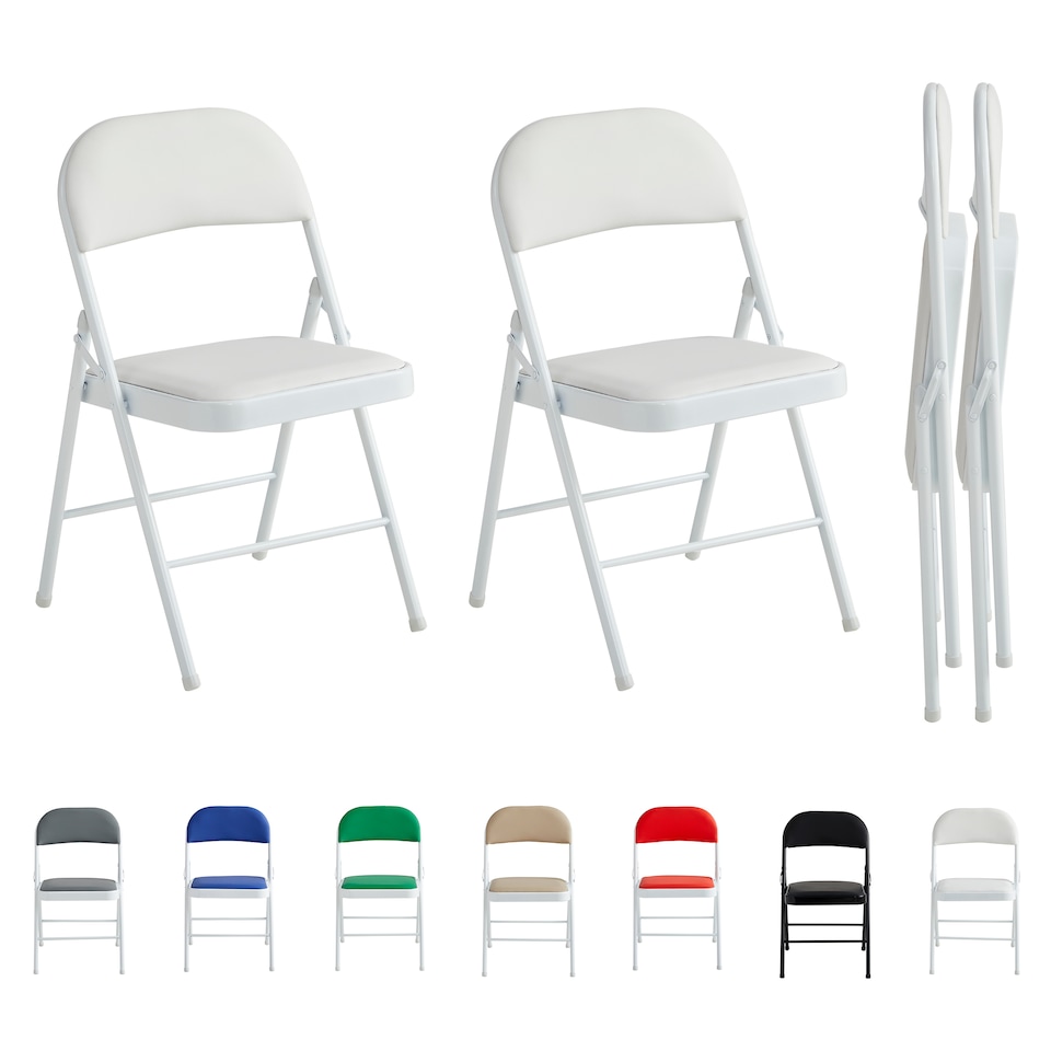 image 1 of Set of 2 Folding Dining Chairs Metal Frame Padded Seats