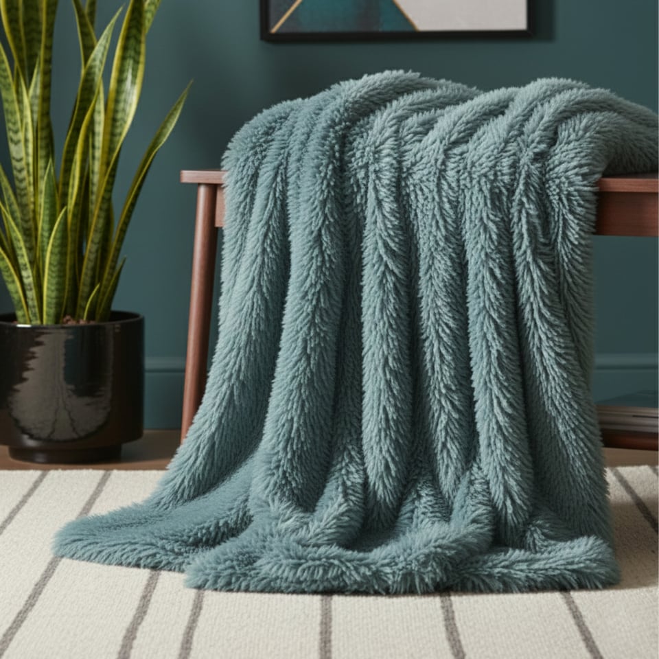 image 1 of Cuddly Extra Fluffy Throw Ultra Soft Plush Blanket for Sofa Bed Home Decor | Blue | Duck Egg Blue