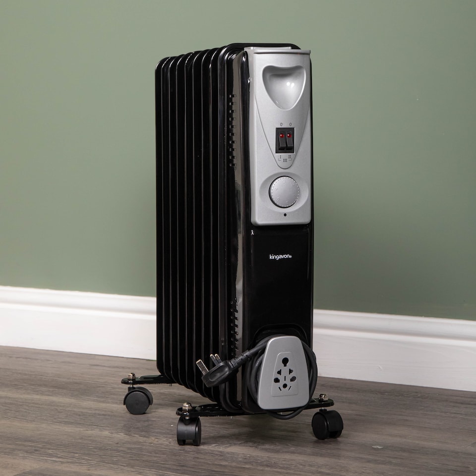 image 1 of 2000w 2kw 9 Fin Slimline Black Oil Filled Radiator Heater with Adjustable Thermostat
