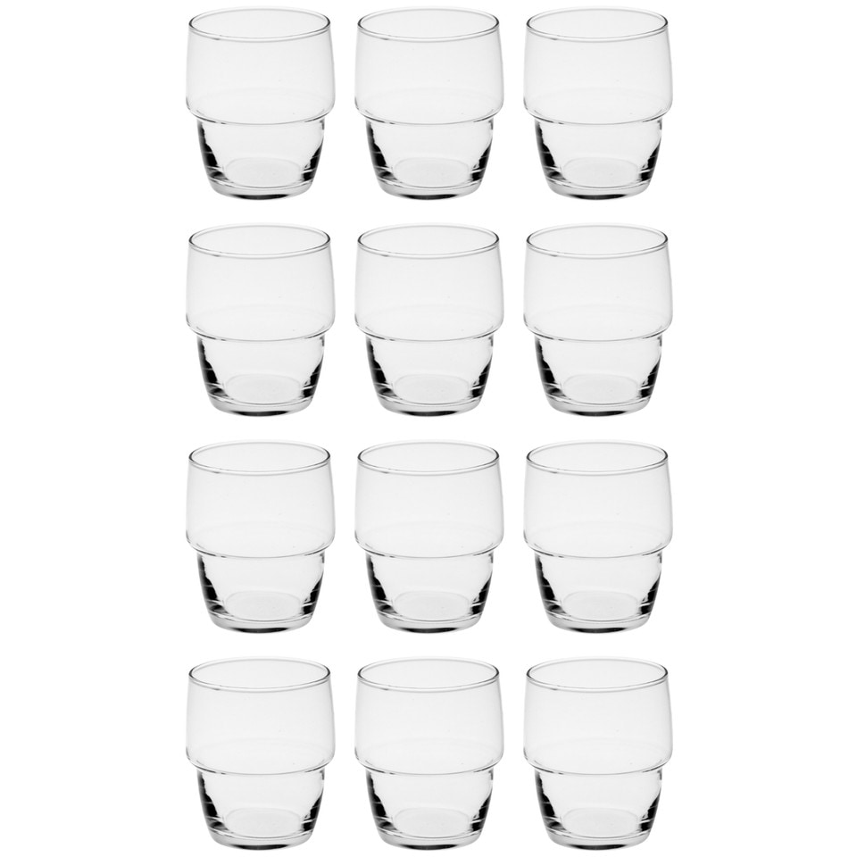 image 1 of Galata Short Whiskey Tumblers Tall Highball Drinking Glasses Stackable Set | Clear | Clear | Short Set of 12