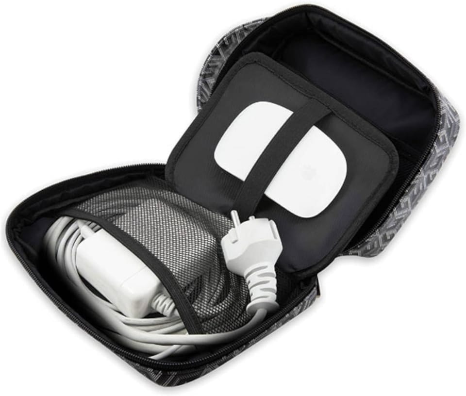 image 1 of Guess GCube Stripe Metal Logo Organizer Travel Bag Black - GUHBHGCFSEK